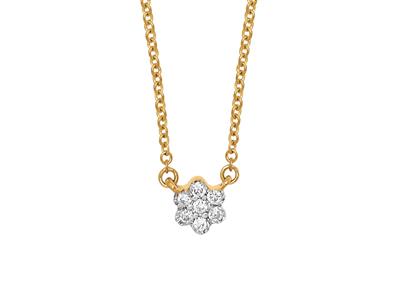 Collana Solitario Con Motivo Floreale, Diamanti 0,04 Ct, 42-44-45 Cm, Oro Giallo 18 Kt