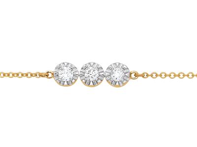 Bracciale Con 3 Losanghe Incastonate A Illusione, Diamanti 0,10ct, 16-17-18 Cm, Oro Giallo 18 Ct.