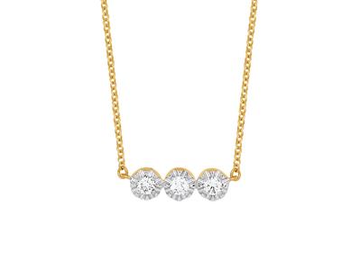 Collana Con 3 Losanghe Incastonate A Illusione, Diamanti 0,10ct, 42-44-45 Cm, Oro Giallo 18 Ct.