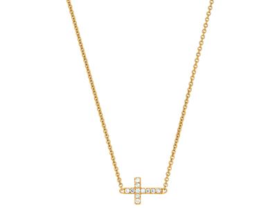 Collana Con Croce Su Catena, Diamanti 0,04 Ct, 38-40 Cm, Oro Giallo 18kt