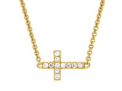 Collana Croce Su Catena, Diamanti 0,04ct, 38-40 Cm, Oro Giallo 18 Ct. - Immagine Standard - 2