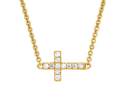 Collana Con Croce Su Catena, Diamanti 0,04 Ct, 38-40 Cm, Oro Giallo 18kt - Immagine Standard - 2