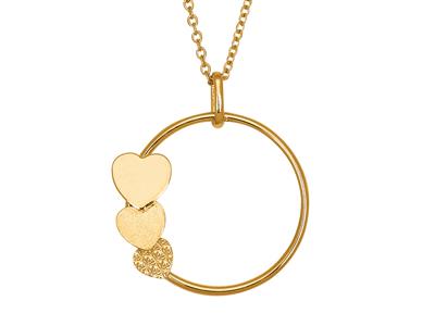 Catena E Ciondolo A Cerchio 3 Cuori 15 Mm, 42 Cm, Oro Giallo 18 Ct. - Immagine Standard - 2