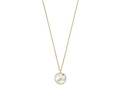Collana A Catena E Pendente Rotondoin Madreperla, 42 Cm, Oro Giallo 1 8 Carati