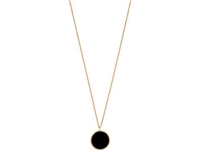 Collana A Catena E Pendente Tondo In Onice, 42 Cm, Oro Giallo 18 Carati