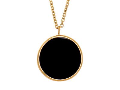 Collana A Catena E Pendente Tondo In Onice, 42 Cm, Oro Giallo 18 Carati - Immagine Standard - 2