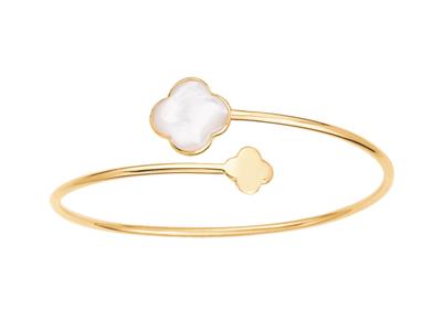 Bracciale Rigido Flessibile In Madreperla Con Fiori, Oro Giallo 18 Carati