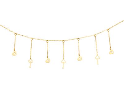 Collana 7 Nappe Cuori E Chiavi, 38-40-42 Cm, Oro Giallo 18 Ct.