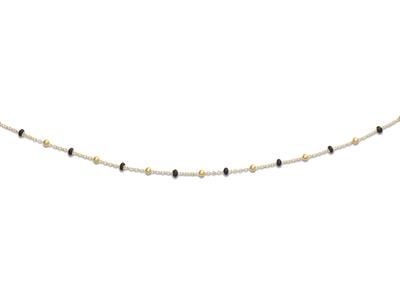 Collana Con Palline Nere, 45 Cm, Oro Giallo 18 Carati