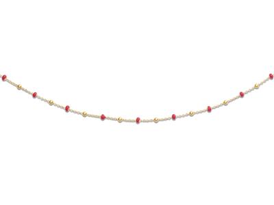 Collana Palline Rosse, 45 Cm, Oro Giallo 18k