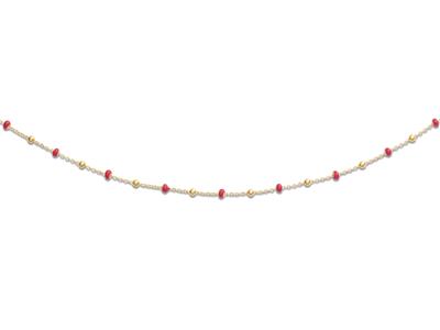 Collana Palline Rosse, 45 Cm, Oro Giallo 18 Carati