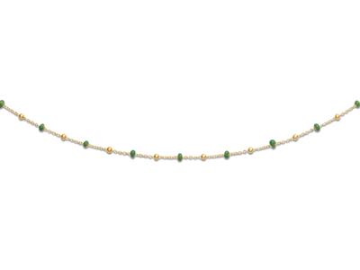 Collana Con Palline Verdi, 42-45 Cm, Oro Jaune 18 Carati