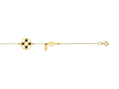 Bracciale Cerchio Con Motivo Floreale Laccato Nero, 18 Cm, Oro Giallo 18 Carati