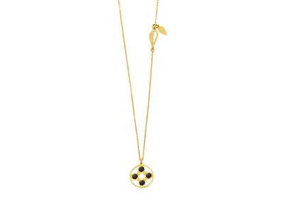 Collana Cerchio Con Motivo Floreale Laccato Nero, 50 Cm, Oro Giallo 18 Ct. - Immagine Standard - 1