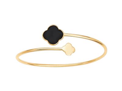 Bracciale Rigido Aperto, Tubo Cavo,fiore Di Onice, 58 X 48 Mm, Oro Gi Allo 18 Carati