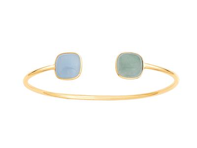 Bracciale Rigido A Tubo Cavo, Acquamarina E Avventurina, 58 X 48 Mm, Oro Giallo 18 Carati