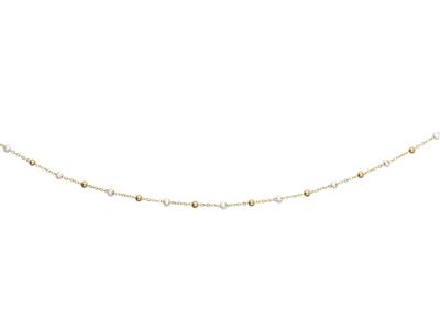 Collana Con Palline Bianche, 42-45 Cm, Oro Giallo 18 Carati