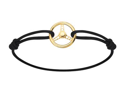 Bracciale A Cordoncino Nero, Ruota Sportiva Massiccia Da 2 Mm, 18 Mm, Oro Giallo 18 Carati - Immagine Standard - 1