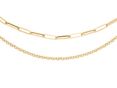 Collana A Doppia Catena, Rettangoli Cavi Da 4 MM E Forçat Tondo Cavo, 45 Cm, Oro Giallo 18 Ct. - Immagine Standard - 1