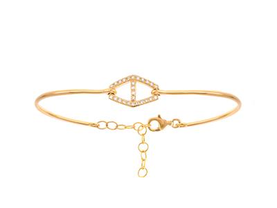 Bracciale Rigido A Losanga Con Catena, Diamanti Da 0,10 Ct, Diametro Interno 56 X 50 Mm, Oro Giallo 18 Kt