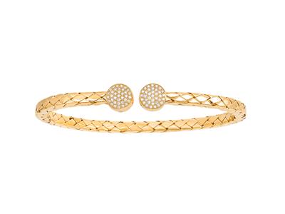 Bracciale Rigido Intrecciato Apertocon 2 Pastiglie Di Diamanti Da 0,3 6 Ct, 48 X 58 Mm, Oro Giallo 18 Car