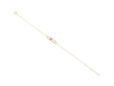 Bracciale A Catena Con Motivo Ovale, Diamanti Da 0,19 Ct E Zaffiro Rosa A Navetta Da 0,26 Ct, 16-17-18 Cm