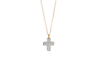 Collana Con Croce Da 9 Mm, Diamantida 0,12 Ct, 40-42 Cm, Oro Giallo 1 8 Kt