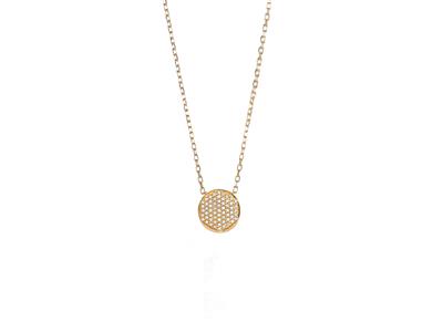 Collana Medaglione Diametro 10 Mm, Diamanti 0,15 Ct, 402 Cm, Oro Giallo 18 Kt