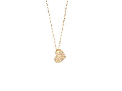 Collana Cuore Inclinato, Diamanti 0,15 Ct, 402 Cm, Oro Giallo 18 Kt