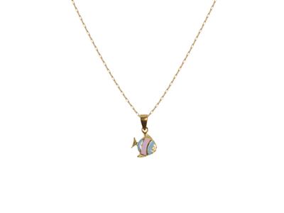 Coll Motif Poisson Email Rose Et Bleu Sur Chaine Or Jaune 18k 382cm Ar