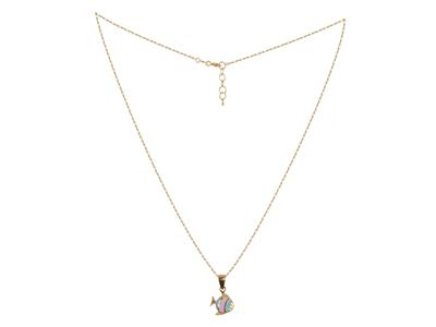Coll Motif Poisson Email Rose Et Bleu Sur Chaine Or Jaune 18k 38+2cm Ar - Immagine Standard - 2