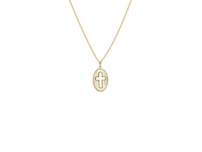 Collana Con Motivo Ovale Da 12 Mm, Croce Traforata In Madreperla, 423cm, Oro Giallo 18 Carati