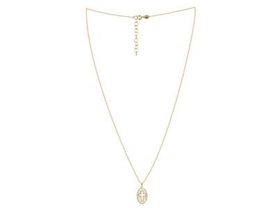 Collana Con Motivo Ovale Da 12 Mm, Croce Traforata In Madreperla, 42+3cm, Oro Giallo 18 Carati - Immagine Standard - 2
