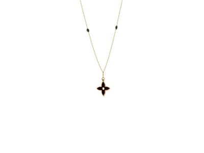 Collana Motivo Fiore Con 4 Petali Epalline In Smalto Nero Su Catena, 423 Cm, Oro Giallo 18 Kt
