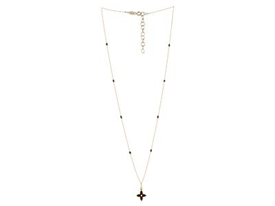 Collana Motivo Fiore Con 4 Petali Epalline In Smalto Nero Su Catena, 42+3 Cm, Oro Giallo 18 Kt - Immagine Standard - 2