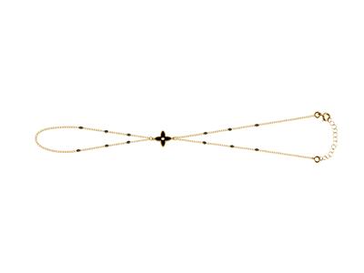 Braccialetto Motivo Floreale 4 Petali Smalto Nero Su Catena, 173 Cm, Oro Giallo 18 Carati