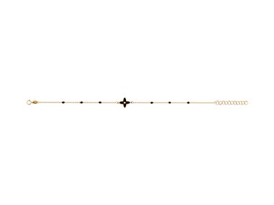 Bracciale Motivo Fiore Con 4 Petalie Palline In Smalto Nero Su Bracci Aletto, 173 Cm, Oro Giallo 18 Kt