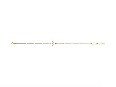 Bracciale Motif Fleur Con 4 Petali E Palline In Smalto Bianco Su Catena, 173 Cm, Oro Giallo 18 Kt