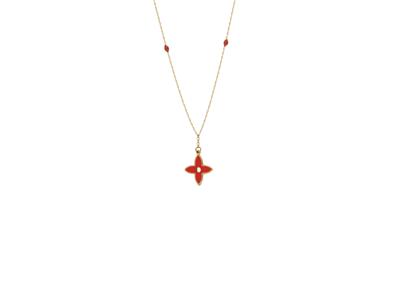 Collana Motivo Fiore Con 4 Petali Epalline In Smalto Rosso Su Catena, 423 Cm, Oro Giallo 18 Kt