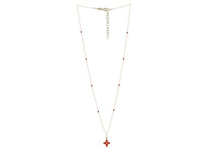 Collana Motivo Fiore Con 4 Petali Epalline In Smalto Rosso Su Catena, 42+3 Cm, Oro Giallo 18 Kt - Immagine Standard - 2