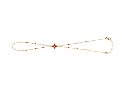 Braccialetto Motivo Floreale 4 Petali Smalto Rosso Su Catena, 173 Cm,oro Giallo 18 Carati