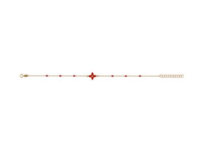 Bracciale Con Motivo A Fiore Di 4 Petali E Palline Di Smalto Rosso Su Catena, 173 Cm, Oro Giallo 18 Kt