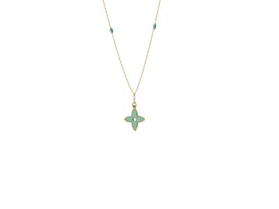 Collana Motivo Floreale Con 4 Petali E Palline Di Smalto Turchese Su Catena, 423 Cm, Oro Giallo 18 Kt