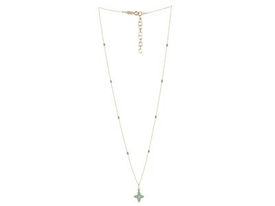 Collana Motivo Floreale Con 4 Petali E Palline Di Smalto Turchese Su Catena, 42+3 Cm, Oro Giallo 18 Kt - Immagine Standard - 2