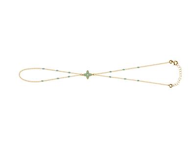 Braccialetto Motivo A Fiore 4 Petali In Smalto Turchese Su Catena, 173 Cm, Oro Giallo 18 Carati
