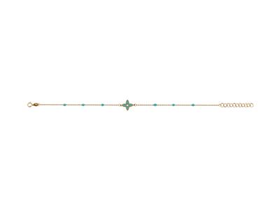 Bracciale Motivo Fiore Con 4 Petalie Palline In Smalto Turchese Su Ca Tena, 173 Cm, Oro Giallo 18 Kt