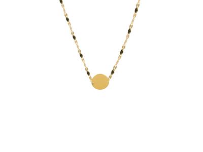 Collana A Piastra Tonda Da 12 MM E Palline In Smalto Nero Su Catena, 423 Cm, Oro Giallo 18 Carati