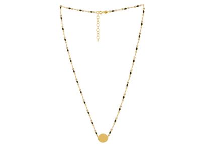 Collana A Piastra Tonda Da 12 MM E Palline In Smalto Nero Su Catena, 42+3 Cm, Oro Giallo 18 Carati - Immagine Standard - 2
