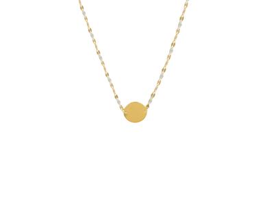 Collana A Piastra Tonda Da 12 MM E Palline In Smalto Bianco Su Catena,423 Cm, Oro Giallo 18 Carati
