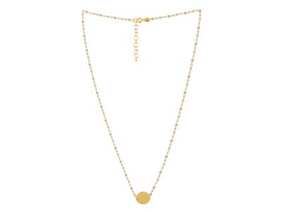 Collana A Piastra Tonda Da 12 MM E Palline In Smalto Bianco Su Catena,42+3 Cm, Oro Giallo 18 Carati - Immagine Standard - 2